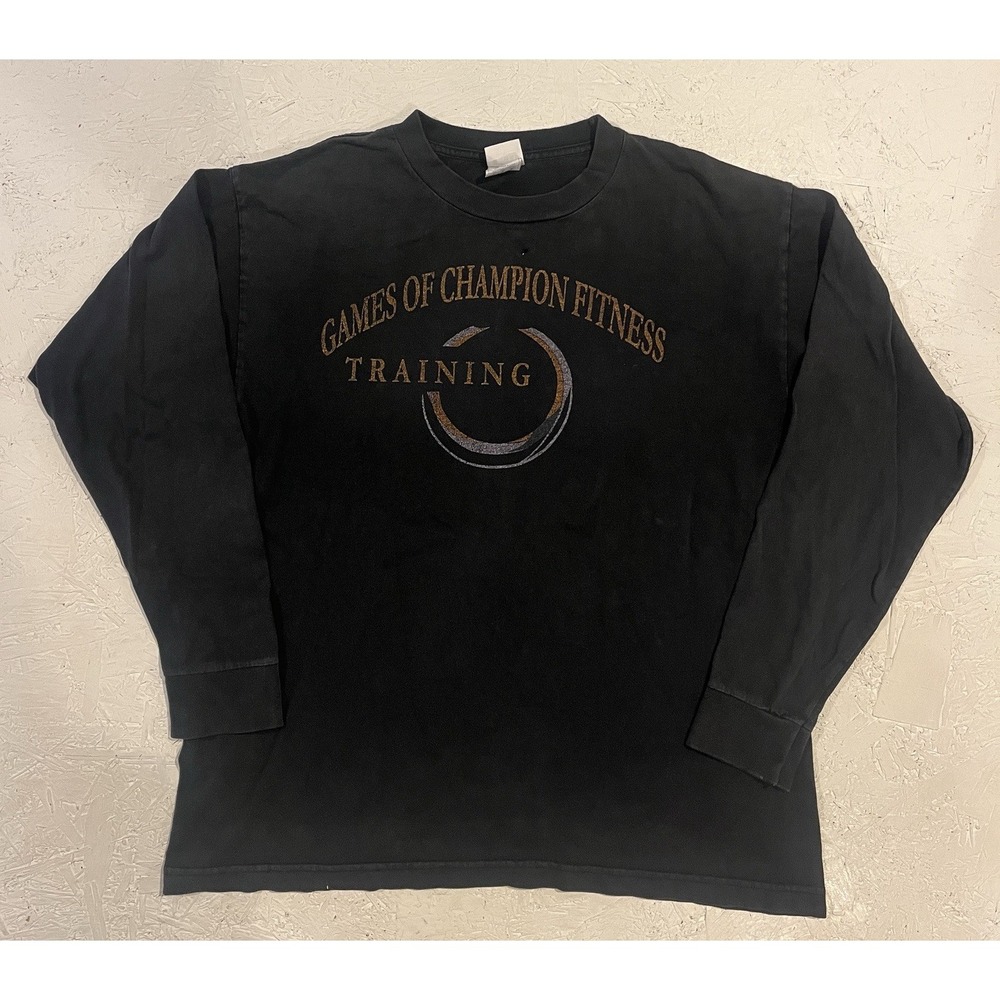 Vintage Games Of Champion Fitness Training Long Sleeve Shirt Mens L Black